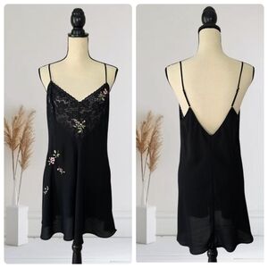 Vintage Oscar de la Renta Black Floral Lace Slip Dress Chemise Size Large